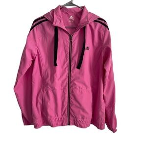 Adidas Zip Up 3 Stripe Track Jacket from 2008 hooded size large pink with black